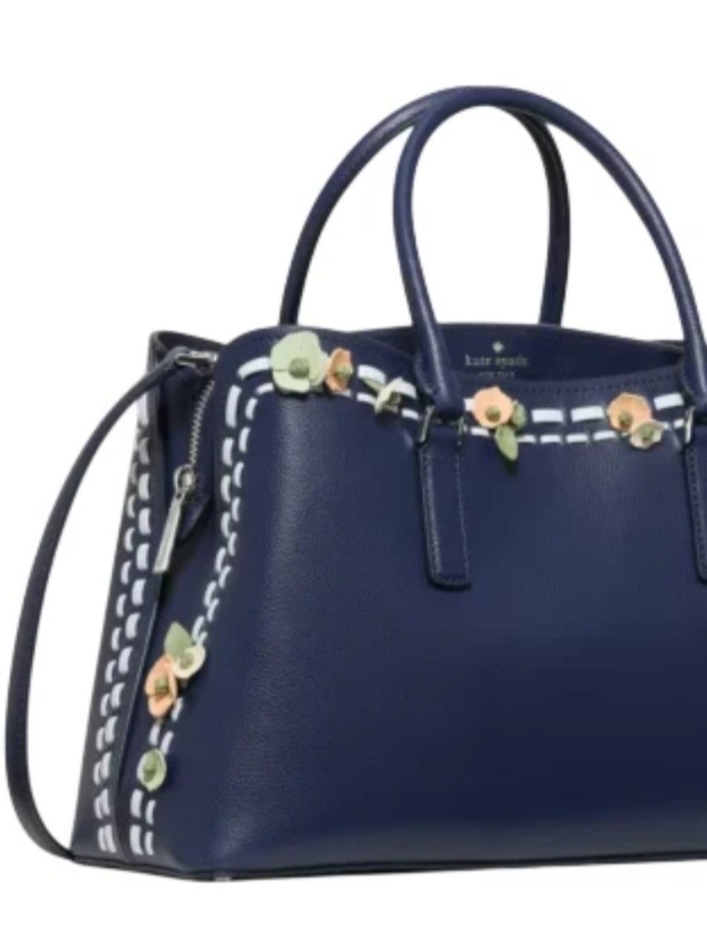 kate spade navy floral-appliqué leather tote - Picture 2 of 3